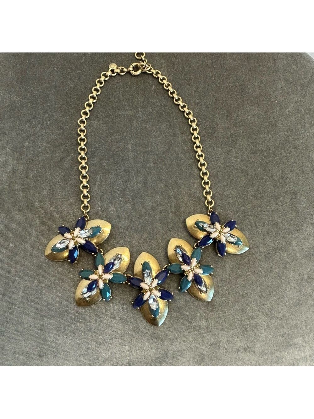 J. Crew Vintage Rare Bronze And Glass Rhinestones Art Deco Statement Necklace
